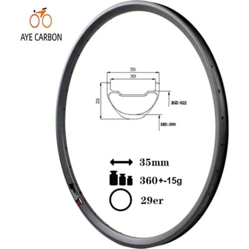 35mm wide 25mm depth super light 29inch MTB carbon fiber symmetric rims hookless carbon mountain bike rims tubeless ready for XC