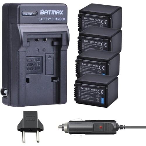 4pc VW-VBT380 VBT380 Replacement Battery+Charger For Panasonic HC-V110, HC-V130, HC-V160, HC-V180, HC-V201, HC-V250,HC-V260