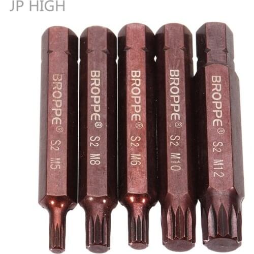 Broppe 5Pcs M5-M12 75Mm Magnetic Star Screwdriver Bit S2 Steel 10Mm Hex Shank M5/M6/M8/M10/M12