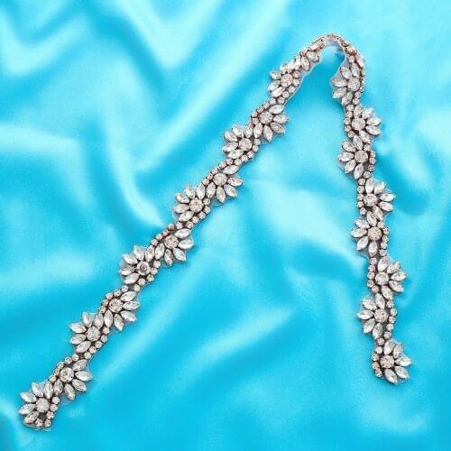 Handmade Crystal Rhinestone Applique Pearl Garment Silver Gold Accessories Wide Bridal Wedding Dresses Beaded Wholesale S147