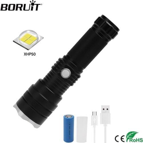 BORUiT C9 XHP50.2 LED Flashlight 2000LM 3-Mode Zoom Powerful Torch Rcharggeable 26650 Waterrprrof Lantern Camping Bicycle Light