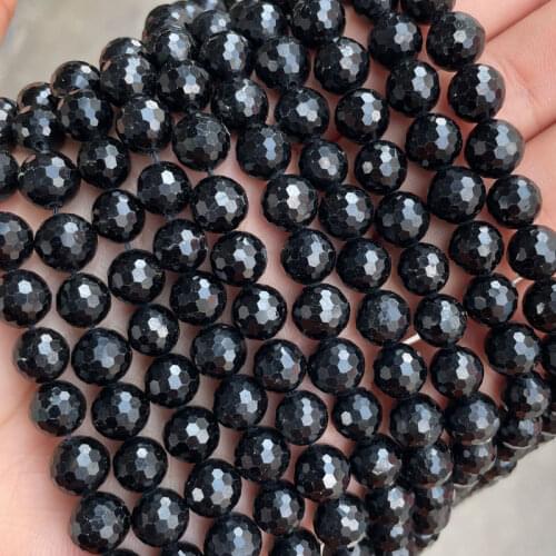 128 Faceted Natural Stone Black Tourmaline Beads 8mm Round Loose Spacer Beads 15'' Strand DIY Charm Bracelet For Jewelry Making