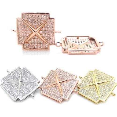 19*24mm Mixed Colors Micro Pave White CZ Square Shape Cross Beads For Bracelets Charms Jewelry Making Findings Link Connectors