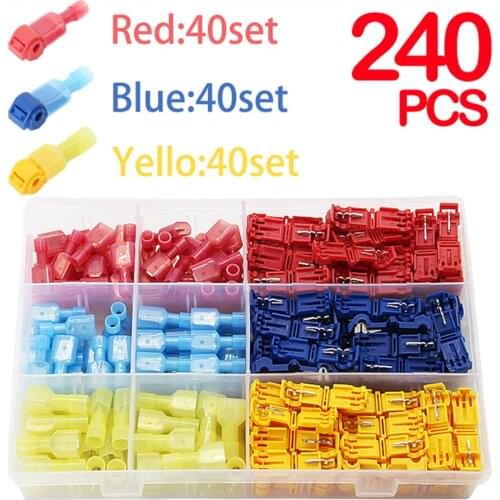 T-Tap Wire Connectors, Self-Stripping Quick Splice Electrical Wire Terminals, Insulated Male Quick Disconnect Spade Terminals