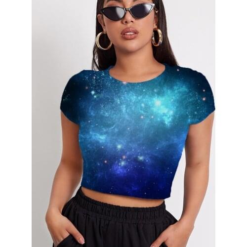 3d Tshirt Galaxy T-shirt Women Nebula Shirt Print Space Navel Bare Dark Blue T-shirts 3d Short Sleeve Punk Rock Printed Male