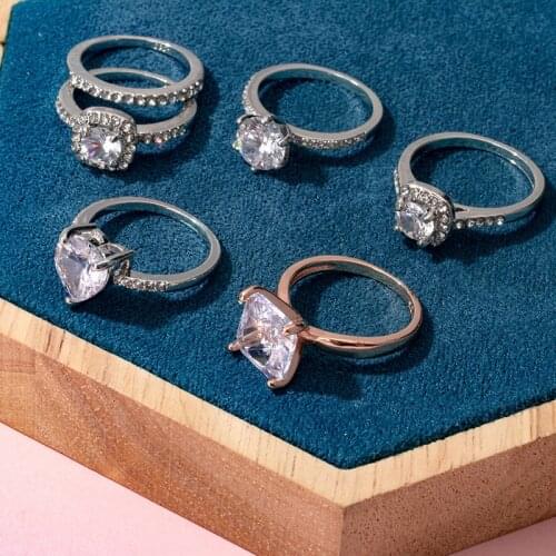 ZWC High Quality White Cubic Zirconia Double Silver Color Female Ring 2021 Trend Exquisite Wedding Banquet Rings For Women