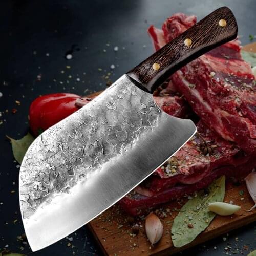 Handmade Forged Chef Knife Clad Steel Forged Chinese Cleaver Professional Kitchen Knives Meat Vegetables Slicing Chopping Tool