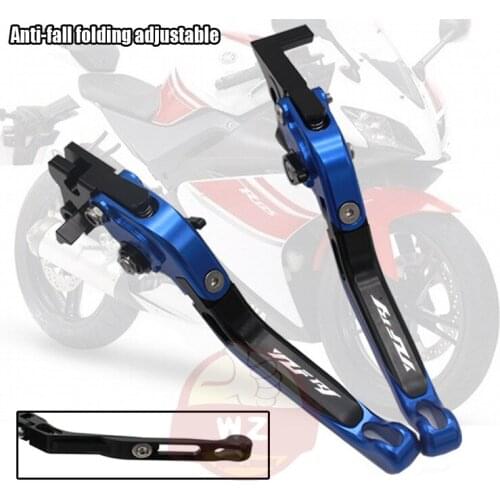 Laser Logo(YZF R1) Blue+Titanium 8 Colors CNC Folding Extendable Motorcycle Brake Clutch Levers For Yamaha YZF R1 1999 2000 2001