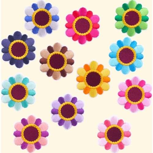 Cute Flowers Stripe Applique Patch Embroidered Patches for Clothing Stickers DIY Iron on Patches for Kids Clothes Badges