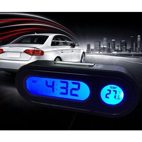 Car Mini Electronic Clock Time Car Watch Auto Dashboard Clocks Luminous Thermometer Black Digital Display Car Accessories