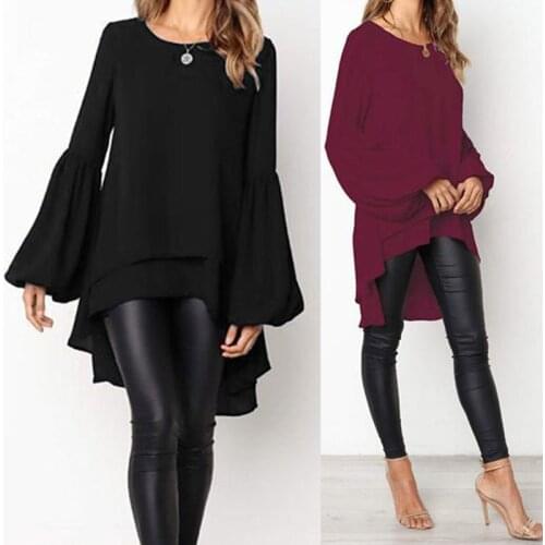 Fashion Womens Asymmetrical Blouse 2021 ZANZEA Elegant Puff Sleeve Tops Layered Blusas Female Solid Blusas Plus Size Tunic Tops