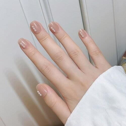 Nude Nail Piece False Nails 24 PCS Stick on Jelly Nail Patch Boba Tea Color Glossy Manicure for Nail Salon Art DIY DL