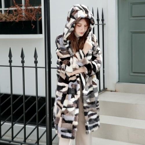 Natural Pieces Mink Fur Coats Women Oversize Hooded Winter Real Fur Outwear Long Plus Size