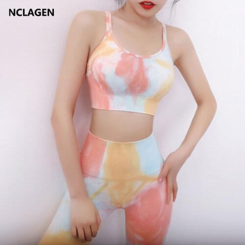 NCLAGEN Women Seamless Sports Bra High Strength Tie-dyed Gym Tank Top Push-up Elastic Yoga Blouse Fitness Underwear Running Vest