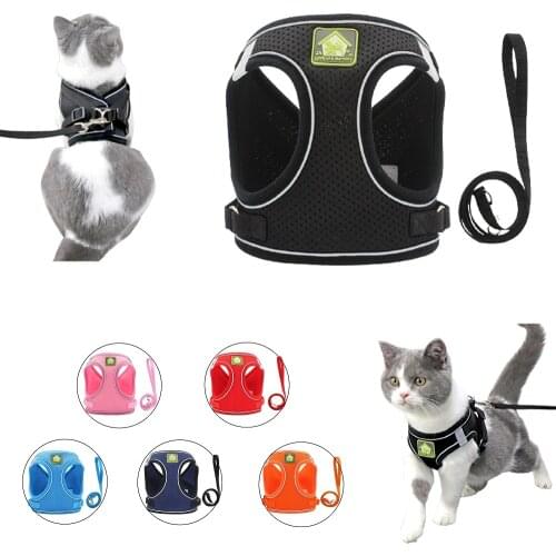 Nylon Cat Harness Vest Reflective Breathable Mesh Harnesses For Small Dogs Cats Puppy Kitten Vest Walking Leash Set Cat Supplies
