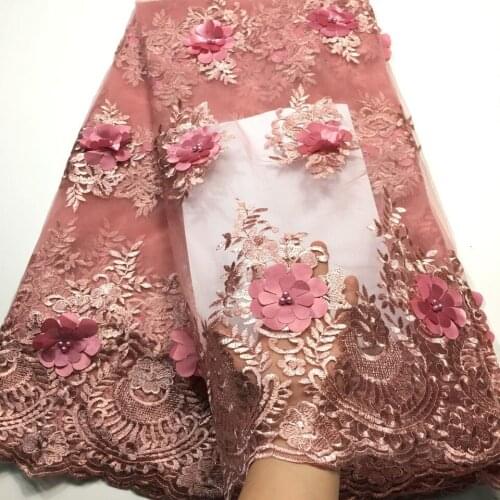 Novelty 3D French Lace With Applique 5 Yards/lot 2021 Latest Design African Lace Fabric For Wedding Dress M28465 Dusty Pink