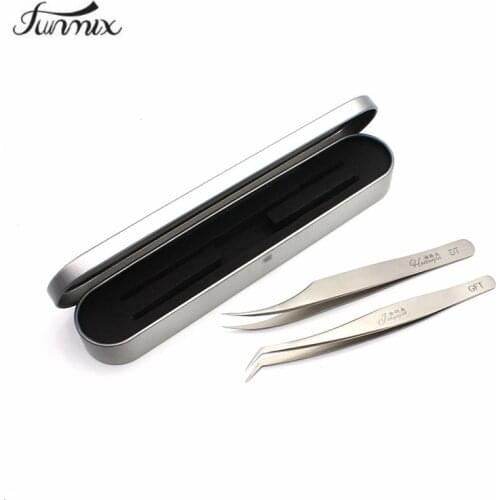 2019 New Vetus False Eyelash Planting Tweezers Gold Feather / Dolphin Shape Stainless Steel Pinzas with Tinplate Case