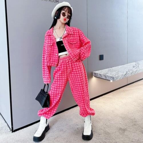 Girls' autumn suits 2021 new childrens net red western style autumn plaid two-piece fashionable