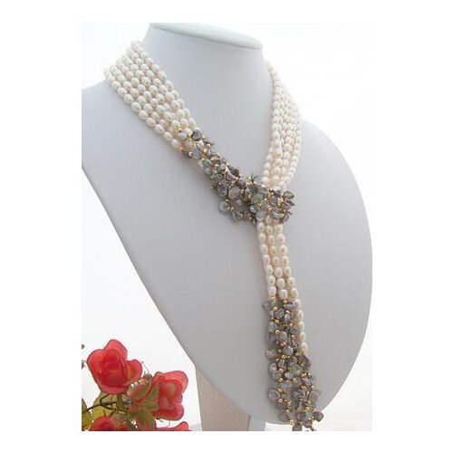 3Strds 49" White&Grey Keshi Pearl Necklace Free shipping