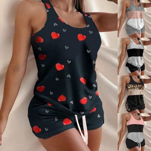 Flower Print Pajamas Women Sleeveless Lace Cami Shorts Lingerie Sleepwear Set Fashion Sexy Home Ladies Underwear Pajamas Set2021