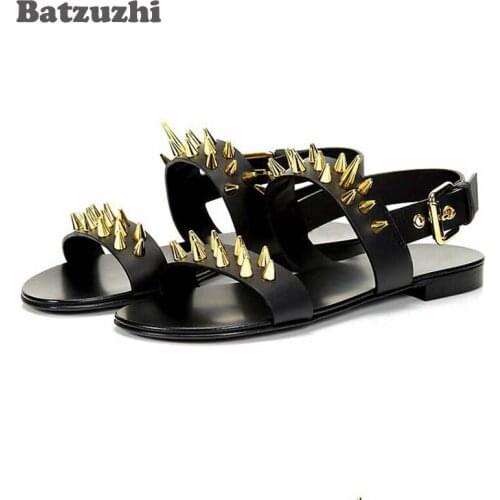 Fashion Men Shoes Handmade Genuine Leather Sandals Men Sandalias Mujer 2018 with Rivets Designers Summer Sandals Male Slippers