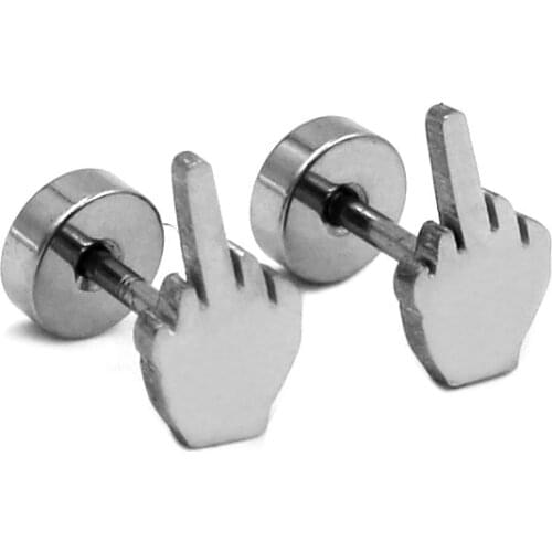 Silver Color Middle Finger Biker Earrings Studs Stainless Steel Jewelry Classic Motor Biker Earring Body Piercing Men SJE370158