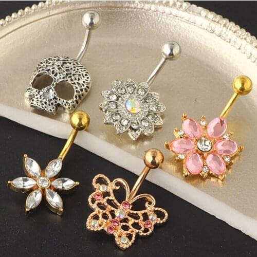 Stainless Steel Crystal Navel Button Piercings Gem Nombril Belly Bars Sexy Ombligo Piercings Dangle Earring Piercing Jewelry