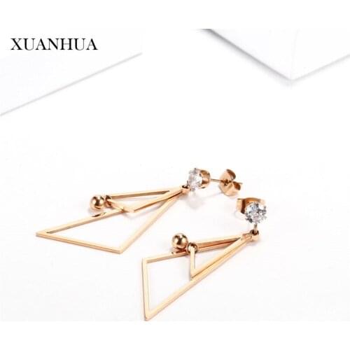XUANHUA Stainless Steel Earrings For Women Rose Gold Drop Earrings Female Charms Fashion Jewelry Accessories Bohemian