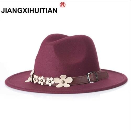 Fashion Womens New Black Pearls Fedora Hat For Lady Wool Wide Brim Jazz Church Cap Vintage Panama Sun Top Hat