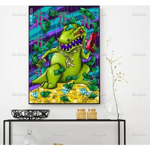 Nordic Graffiti Green Dinosaur Posters And Prints Art Canvas Dollar Hd Wall Modular Pictures Floating Frame Home Decor Paintings