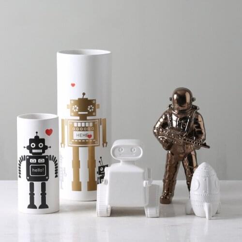 Modern Style Sky Traveler Series Technology Robot Ceramic Vase Astronaut Rocket Crafts Home Decoration Accessories