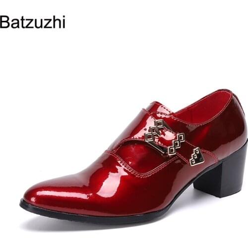 Batzuzhi Men Shoes 7cm High Heels Pointed Toe Genuine Leather Dress Shoes Men Buckle Strap Red Party & Wedding Shoes Shoes,38-46