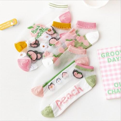 2021 New Product Glass Stockings Women Thin Stockings Korean Fruit Cartoon Socks Transparent Colored Cotton Socks