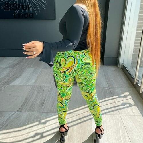 Sisterlinda High Waist Skinny Pencil Pant Women Summer Print Body-Shaping Fitness Leggings Slim Wild Y2K Streetwear Trouser 2021