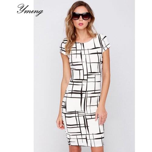 YMING Womens Summer Round Neck Black and White Print Sexy Dress Friends Party Club Gala Clothing Daily Wear Casual Wear