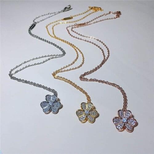 Elegant Hot Brand Flower Choker Necklace Women 100% Real Sterling Silver Rose/White/Yellow Gold Color Top Quality Gifts Medium