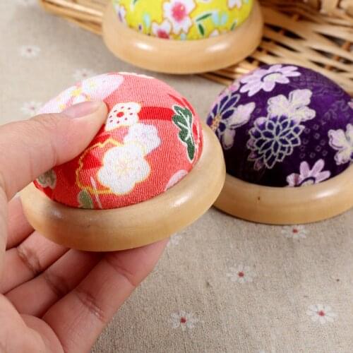 1PC Wooden Base Needle Cushion/Pad With Printed Floral Pattern Fabric Cover/Accessory Tools for DIY Sewing/Needlework