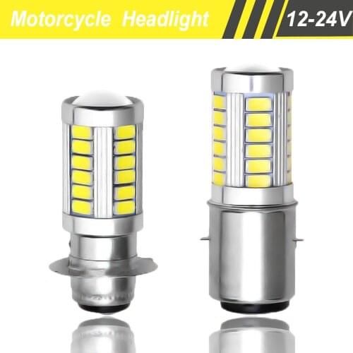 1Pcs Moto BA20D PX15D Motorcycle LED Headlight Headlamp Fog Lights Bulbs White 6000K Scooter Accessories DC 12V 5630 33 SMD