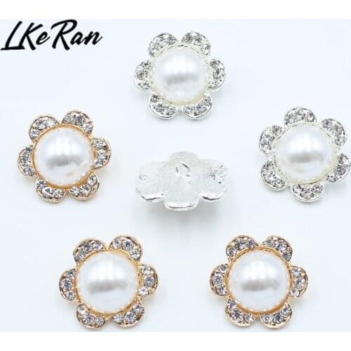 10Pcs 24MM Flower Pearl Rhinestone Buttons Alloy Base Shank Sewing Decoration For Crafts Scrapbook Clothing Accessories