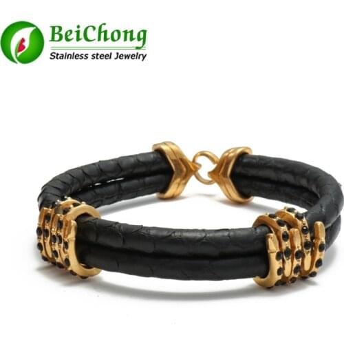 10pcs Beichong Handmade leather bracelet design luxury men python Wrap Leather Bangle charm