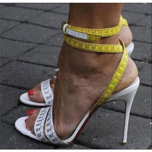 2020 Leather Dress Sandal Shoes Ruler Cross High Heel Woman Sandals Charming Buckle Straps Slingback Sandals Plus Size 43
