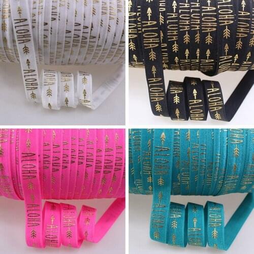 4 colors gold foil ALOHA Printed foe elastic 5/8" fold over elastic 50 yards per lot