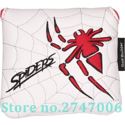 5pcs White PU Leather with Spider Embroidery Magnet Golf Club Square Mallet Putter Head Covers Headcover