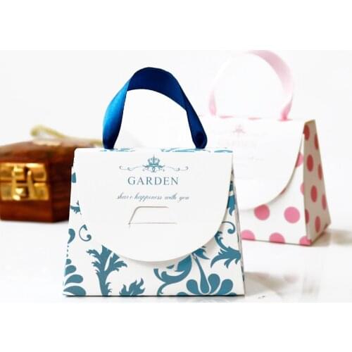 50pcs Paper Gift Box Packaging Wedding Chocolate Cookie Candy Box Hand bag Shape Paper Box for Packaging Birthday Party Supplies