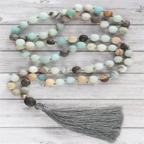 8mm Amazonite Gemstone 108 Beads Mala Tassel Necklace Spirituality Religious Spiritua Mala Chakra Buddhism Tibetan Classic