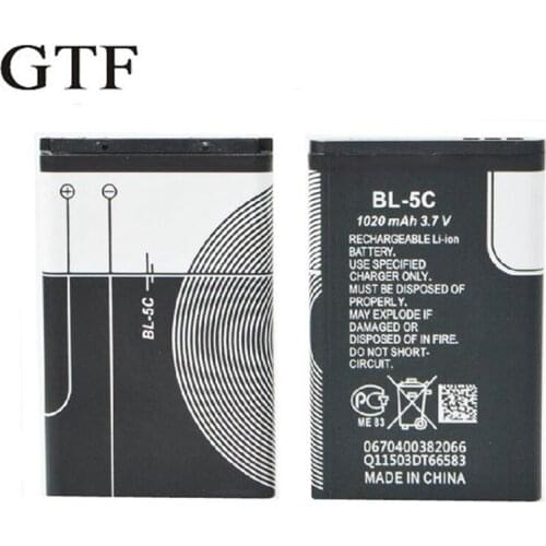 GTF 3.7V BL-5C 1020mAh Phone Battery for Nokia battery small speaker with card radio battery Li-ion Cell Batteries for 1110 1200