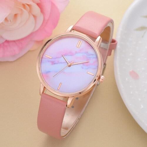 2020 Brand Women Watches Luxury Leather Strip Marble Dial Dress Wristwatch Ladies Gift Quartz Clock Relogio feminino