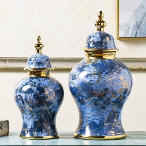 Home decor interior decor blue ceramic ginger jars vase