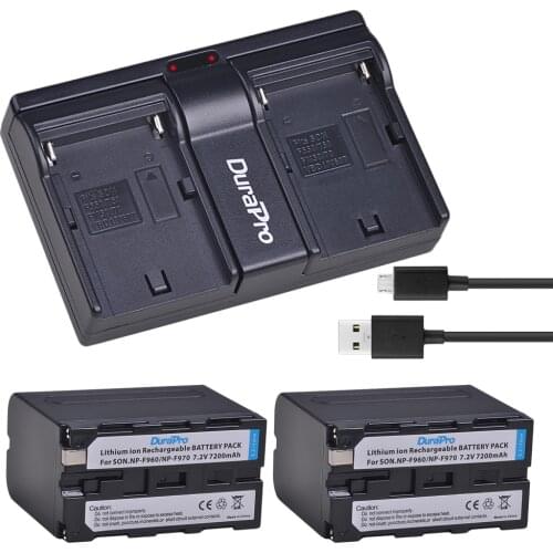 DuraPro 2Pcs 7200mAh NP-F960 NP F970 F960 Camera Battery Charger Set Replacement for Sony NP-F550 NP-F770 NP-F750 F960 F970