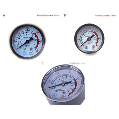 1PC Diameter 9mm/10mm/13mm Double Scale Air Compressor Pneumatic Hydraulic Fluid Pressure Gauge 0-12Bar / 0-180PSI Thread